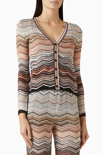 كارديغان بنقشة خطوط متعرجة قماش لامع