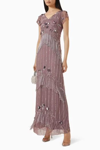 Embellished Fringe Gown