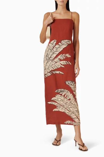 فستان متوسط الطول مزين بنقشة