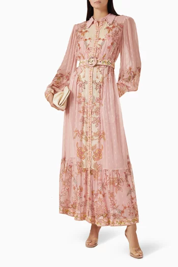 فستان ريا طويل بحزام فيسكوز