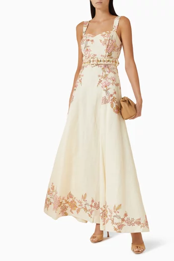 فستان ريا بفتحة رقبة على شكل قلب مزيج كتان