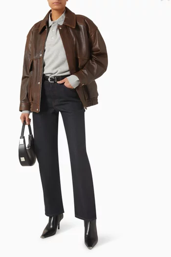 Unisex Logo Collared T-shirt in Leather