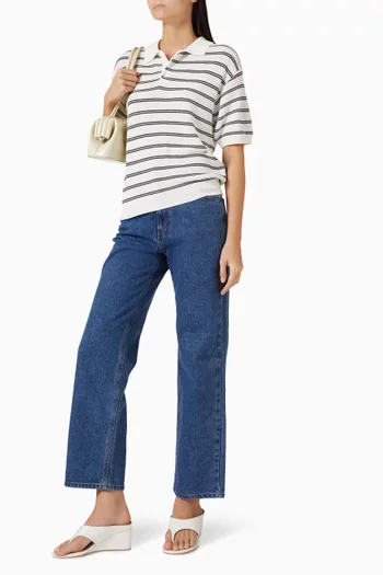 تي شيرت بولو منسوج بنقشة مخططة