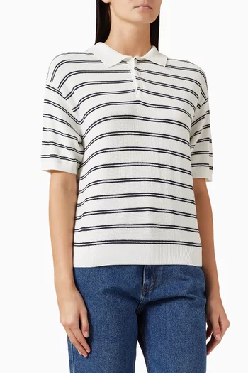 تي شيرت بولو منسوج بنقشة مخططة