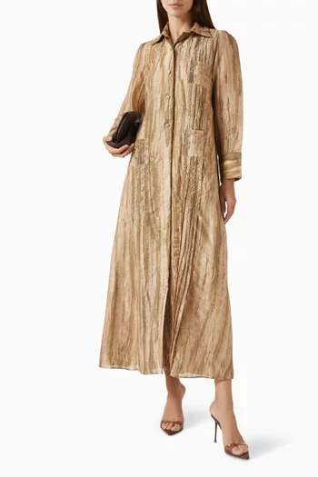 فستان طويل بنمط قميص مزين بتطريزات