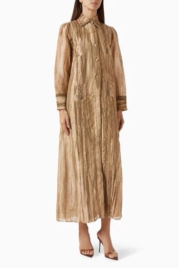 فستان طويل بنمط قميص مزين بتطريزات