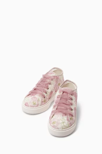 Lace-up Floral Mesh & Tulle Sneakers