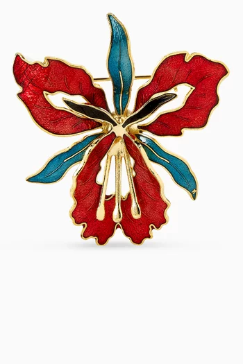 1980s Vintage Cloisonné Orchid Brooch