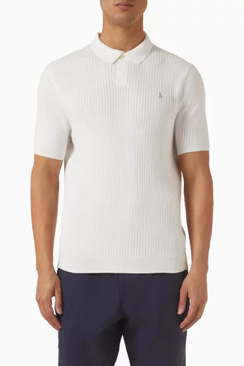 Rib Knit Polo Shirt in Cotton