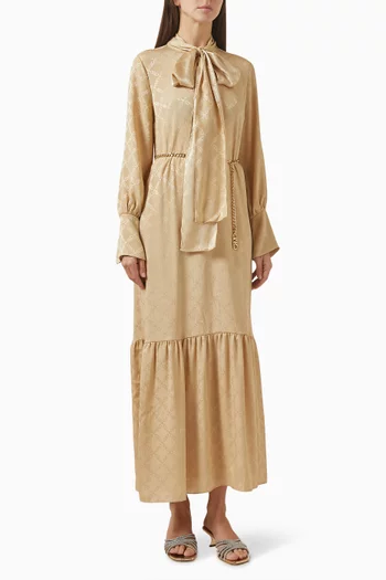 Logo Bow Maxi Dress in Jacquard