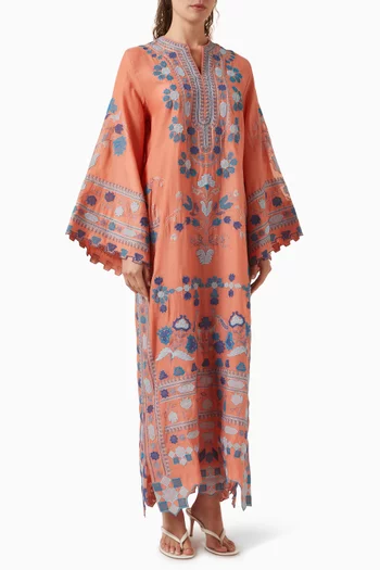 Embroidered Kaftan in Cotton-silk
