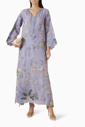 Floral-embroidered Kaftan