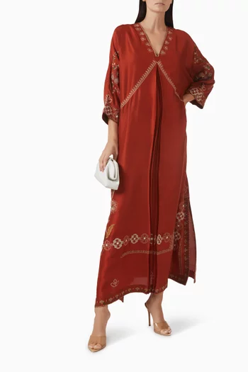 Embroidered Kaftan in Raw-silk