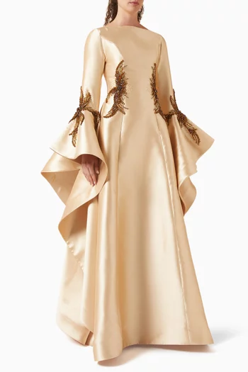 فستان سهرة اوك مزين بتطريزات بالخرز