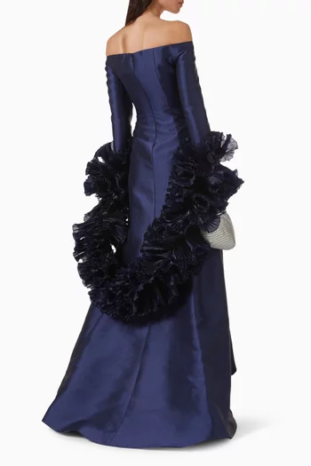 Ruffle-shawl Gown