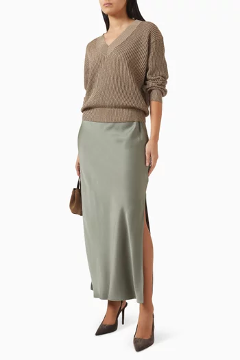 Fluid Slit Skirt in Satin Cady