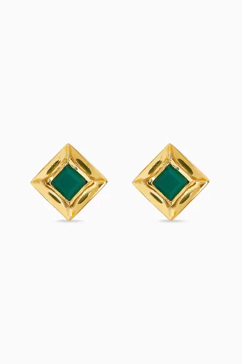 Gemstone Earrings in 22kt Gold-plated Brass