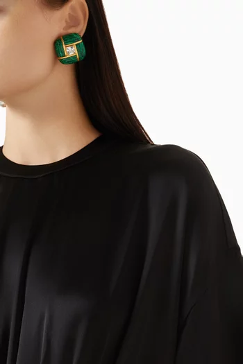 أقراط بمشبك مرصعة بالكريستال ومطلية بالمينا نحاس مطلي ذهب عيار 22