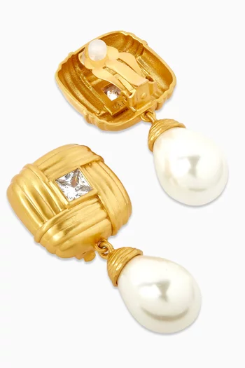 Crystal & Pearl Drop Clip-on Earrings in 22kt Gold-plated Brass