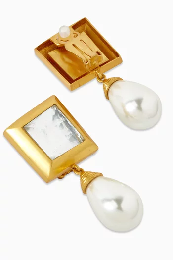 Crystal & Pearl Drop Clip-on Earrings in 22kt Gold-plated Brass