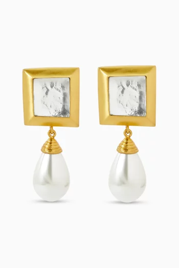 Crystal & Pearl Drop Clip-on Earrings in 22kt Gold-plated Brass