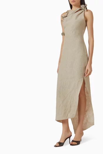 Rosette Slit Gown in Linen