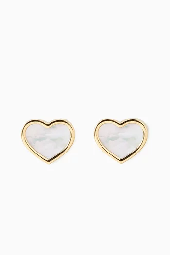 Heart Mother of Pearl Stud Earrings in 18kt Gold