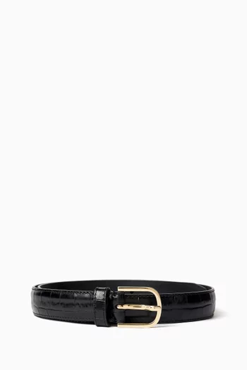 Slim Belt in Croc-embossed Leather
