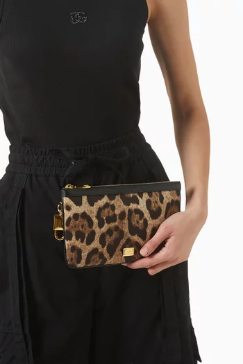 Leopard-print Zip Card-holder in Nylon