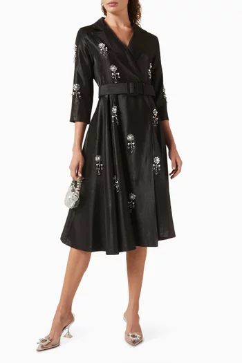 فستان مزين بتطريزات بالكريستال قطن