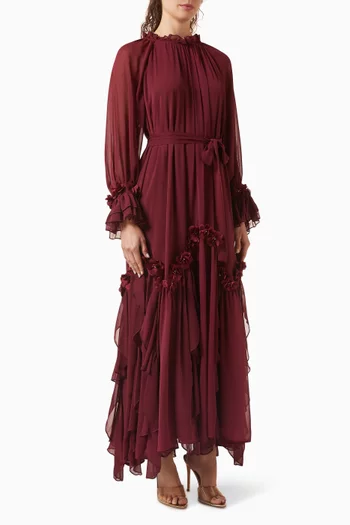 Floral-applique Belted Dress