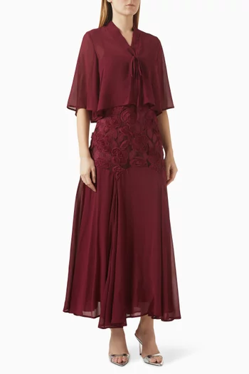 Detachable Cape Floral Midi Dress