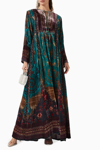 Anisha Printed Kaftan in Silk Velvet