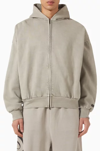 Embroidered Classic Full Zip Hoodie in Cotton Fleece