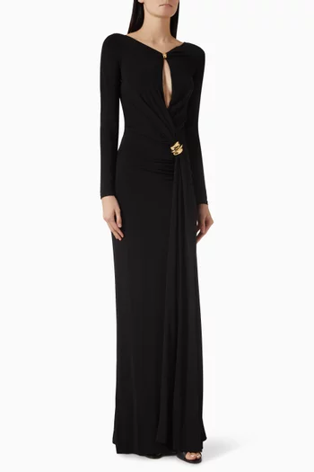 فستان ريد كاربت بمشابك معدنية كريب وجيرسيه