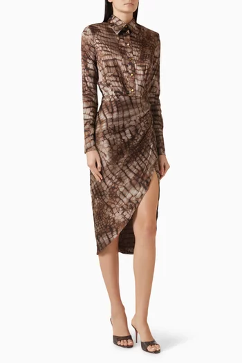 Alligator-print Dress in Stretch-satin