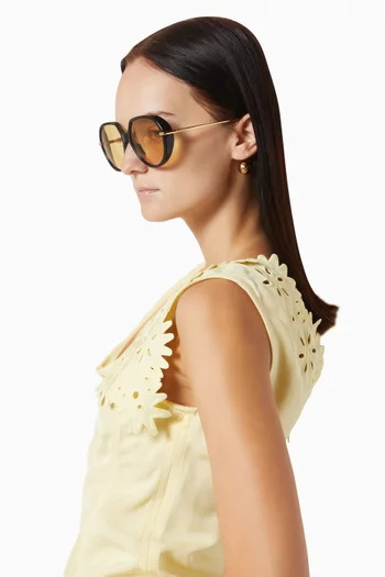 نظارة شمسية بحلي على شكل قطرة وإطار مربع أسيتات ومعدن