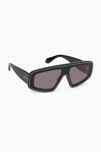 Mask D-frame Sunglasses in Acetate & Leather
