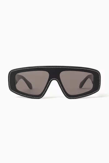 Mask D-frame Sunglasses in Acetate & Leather