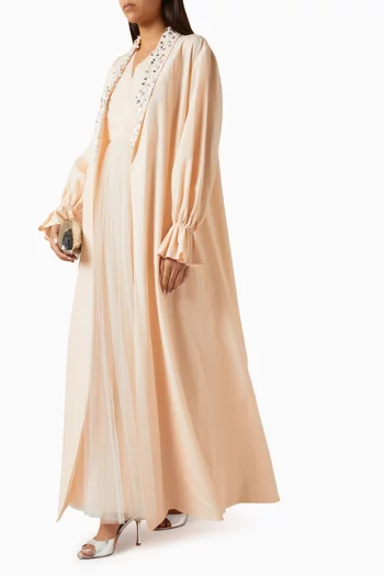 فستان سهرة مزين بتطريزات كريب هندي