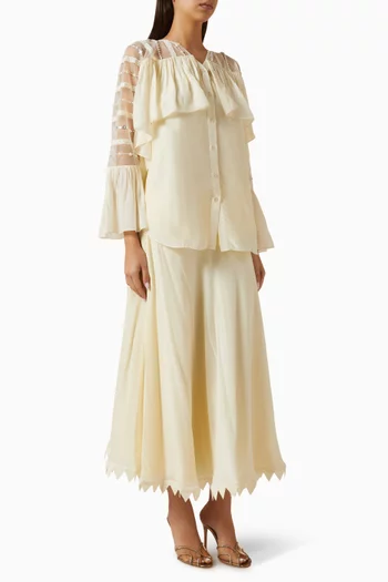 طقم قميص وتنورة مزين بتطريزات كريب هندي