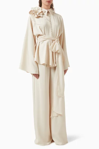 طقم قميص بحزام مزين بزهور وبنطال