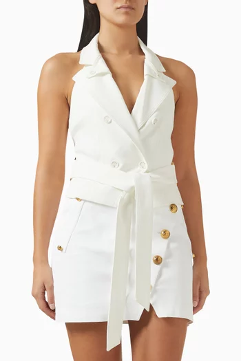 Halterneck Belted Vest in Gabardine