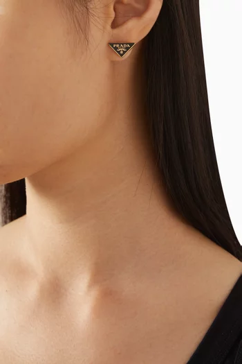 Enamel Logo Stud Earrings in Gold-tone Metal