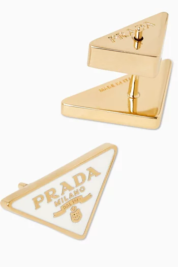 Enamel Logo Stud Earrings in Gold-tone Metal