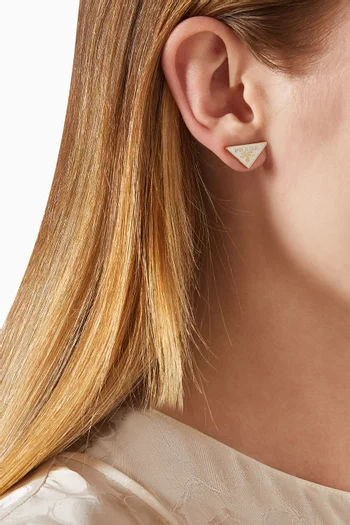 Enamel Logo Stud Earrings in Gold-tone Metal