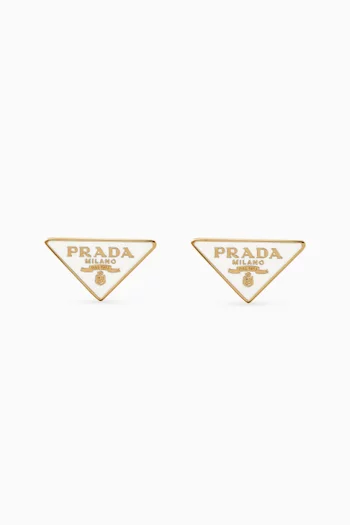 Enamel Logo Stud Earrings in Gold-tone Metal