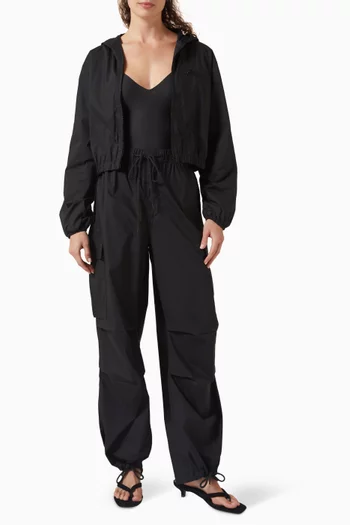 بنطال كارغو فضفاض بخصر منخفض قطن منسوج