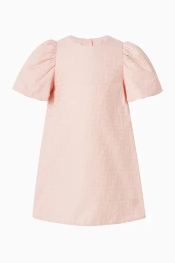 فستان بتصميم منفوخ ونقشة حرفي FF بالكامل