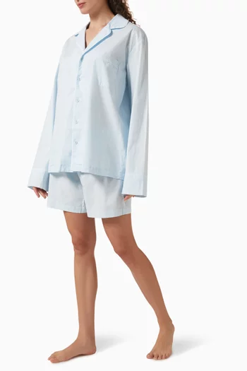 طقم بيجاما شورت وبلوزة بأكمام طويلة قطن بوبلين